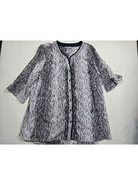 Catherines Womens 2X Black & White Button-Front Top With Roll-Up Sleeves